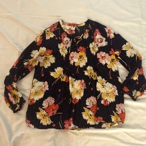 Old Navy Pintuck Floral Blouse—Navy/Yellow/Creak/Pink/Orange—Size Large